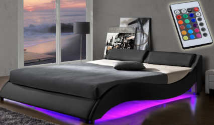4ft PU ফ্যাব্রিক LED আপহোলস্টার্ড বেড ফ্রেম অটোমান ODM OEM বেডরুমের আসবাবপত্র