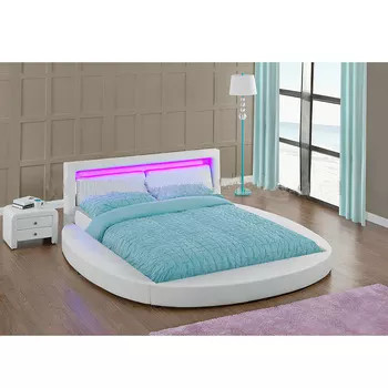LED লাইট সহ আধুনিক কুইন/ফুল সাইজের রাউন্ড প্ল্যাটফর্ম বেড রোমান্টিক