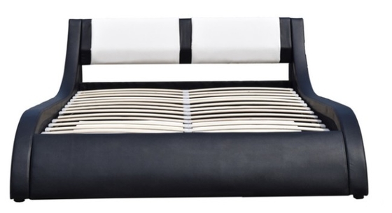 কাঠের স্লট সমর্থন সঙ্গে নকল চামড়া upholstered প্ল্যাটফর্ম, কালো