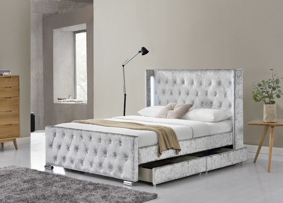 সম্পূর্ণ বিছানা কাঠামো সঙ্গে upholstered বোতাম Tufted স্টোরেজ হেডবোর্ড, কাঠের স্লট সমর্থন