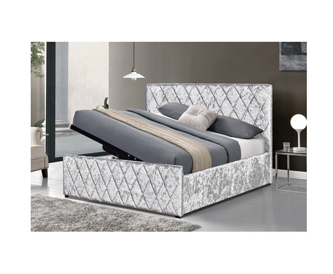 অটোমান গ্রে ভেলভেট Tufted স্টোরেজ বিছানা ফ্রেম গ্যাস লিফট OEM ODM