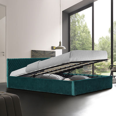 শয়নকক্ষের জন্য সবুজ ফ্যাব্রিক আরামদায়ক গৃহসজ্জার সামগ্রী স্টোরেজ বেড ডাবল সাইজ