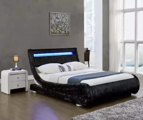 LED লাইট হেডবোর্ডের সাথে ভুল চামড়া কার্শড ভেলভেট আপহোলস্টার্ড ফ্যাব্রিক বিছানা