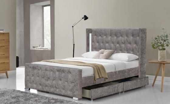 LED আলো এবং ডায়মন্ড বোতাম সহ Tufted Storage velevt বিছানা
