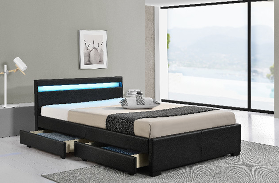 LED চার্জিং স্টেশন স্টোরেজ হেডবোর্ড এবং ড্রয়ার সহ সম্পূর্ণ বিছানা ফ্রেম