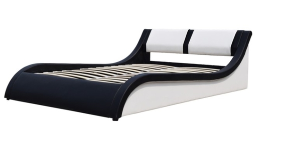 কাঠের স্লট সমর্থন সঙ্গে নকল চামড়া upholstered প্ল্যাটফর্ম, কালো