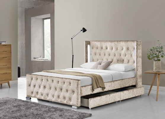 সম্পূর্ণ বিছানা কাঠামো সঙ্গে upholstered বোতাম Tufted স্টোরেজ হেডবোর্ড, কাঠের স্লট সমর্থন