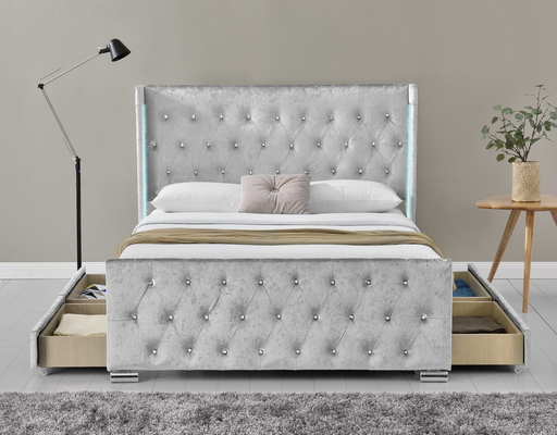 সম্পূর্ণ বিছানা কাঠামো সঙ্গে upholstered বোতাম Tufted স্টোরেজ হেডবোর্ড, কাঠের স্লট সমর্থন