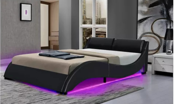LED আলোর সাথে প্ল্যাটফর্ম বিছানা ফ্রেম, বাঁকা নকশা