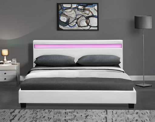 প্ল্যাটফর্ম RGB LED LED লাইটের সাথে সজ্জিত বিছানা ফ্রেম সস্তা সহজে একত্রিত PU চামড়া