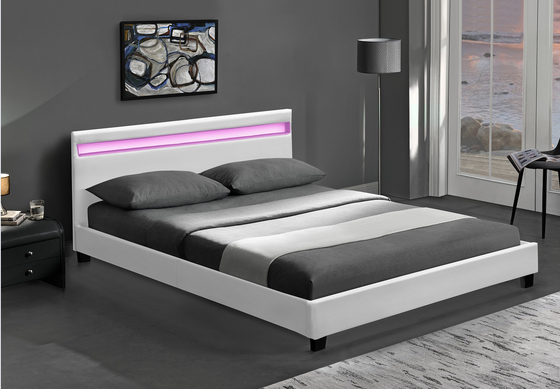প্ল্যাটফর্ম RGB LED LED লাইটের সাথে সজ্জিত বিছানা ফ্রেম সস্তা সহজে একত্রিত PU চামড়া