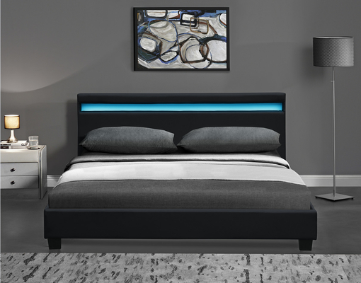 প্ল্যাটফর্ম RGB LED LED লাইটের সাথে সজ্জিত বিছানা ফ্রেম সস্তা সহজে একত্রিত PU চামড়া